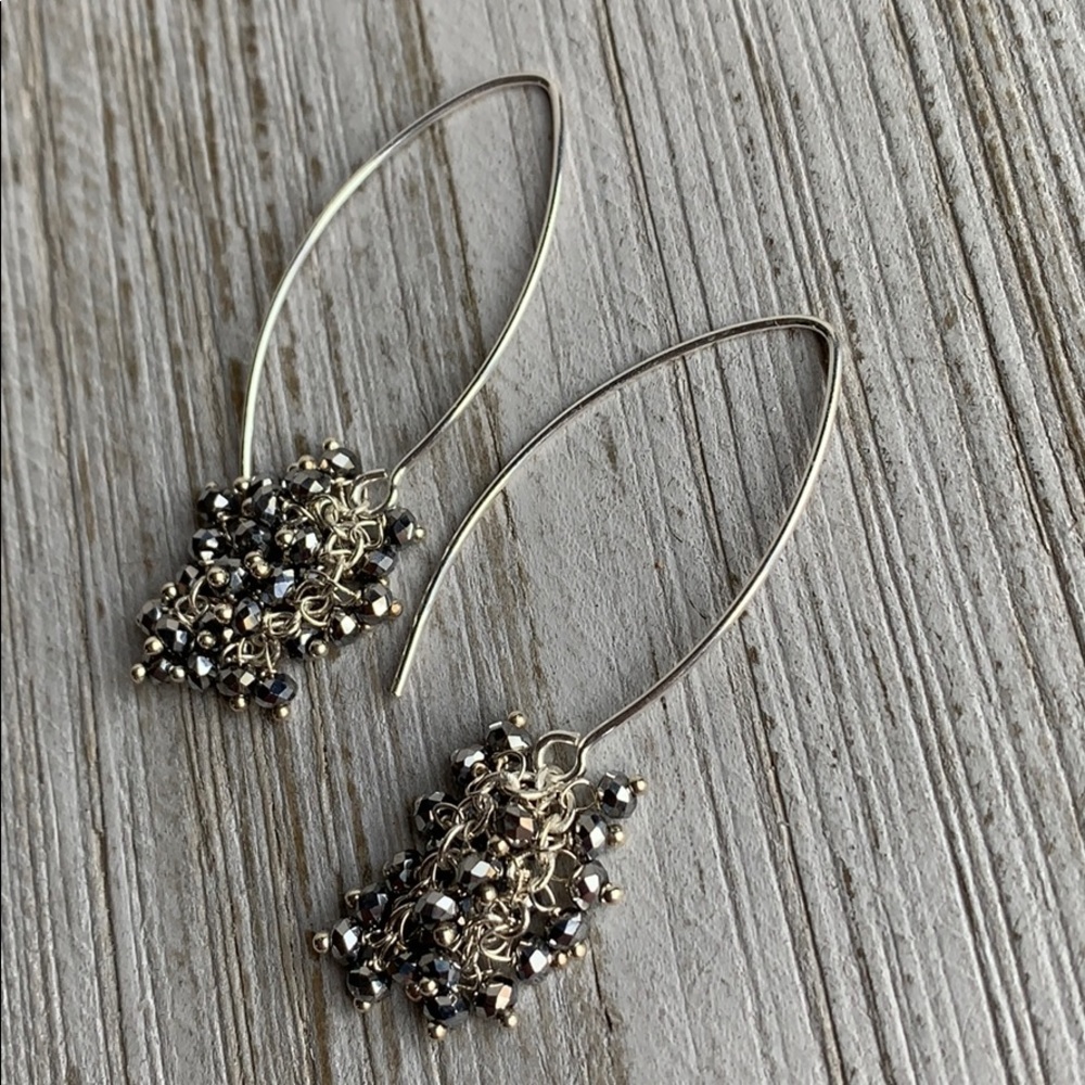 Sterling Silver Pyrite Cluster Dangle Earrings NEW - Picture 2 of 8
